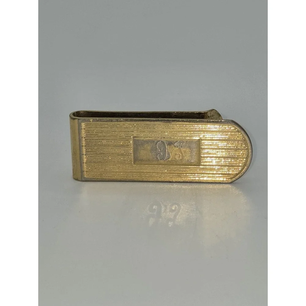 Vintage Gold‎ Tone Money Clip Engraved Initial BS Retro Minimalist